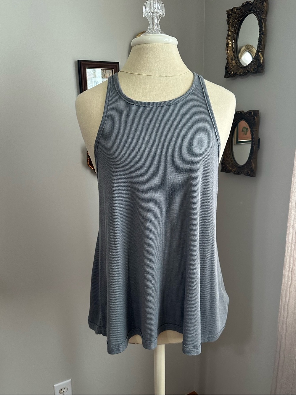 We The Free Slate Grey Ribbed High Neck Swing Tank